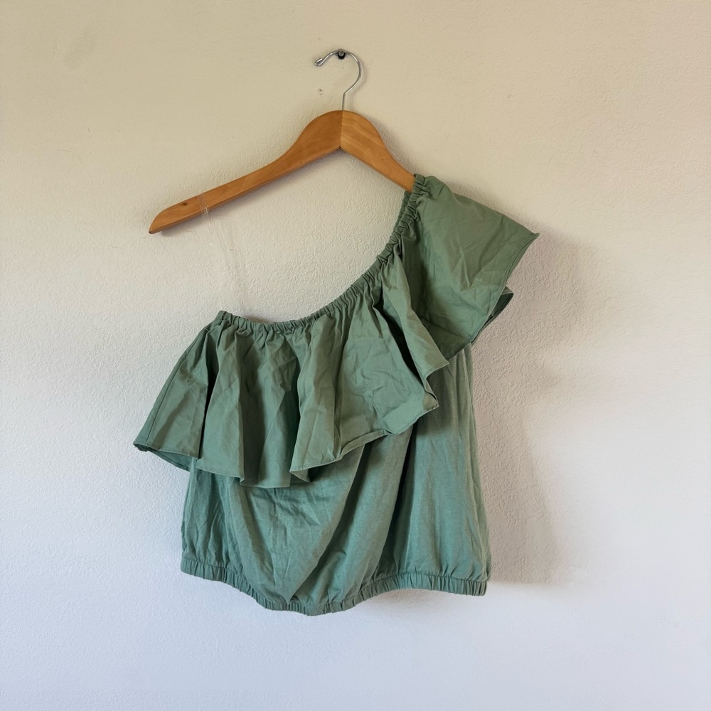 Target Green Asymmetrical Ruffled Blouse